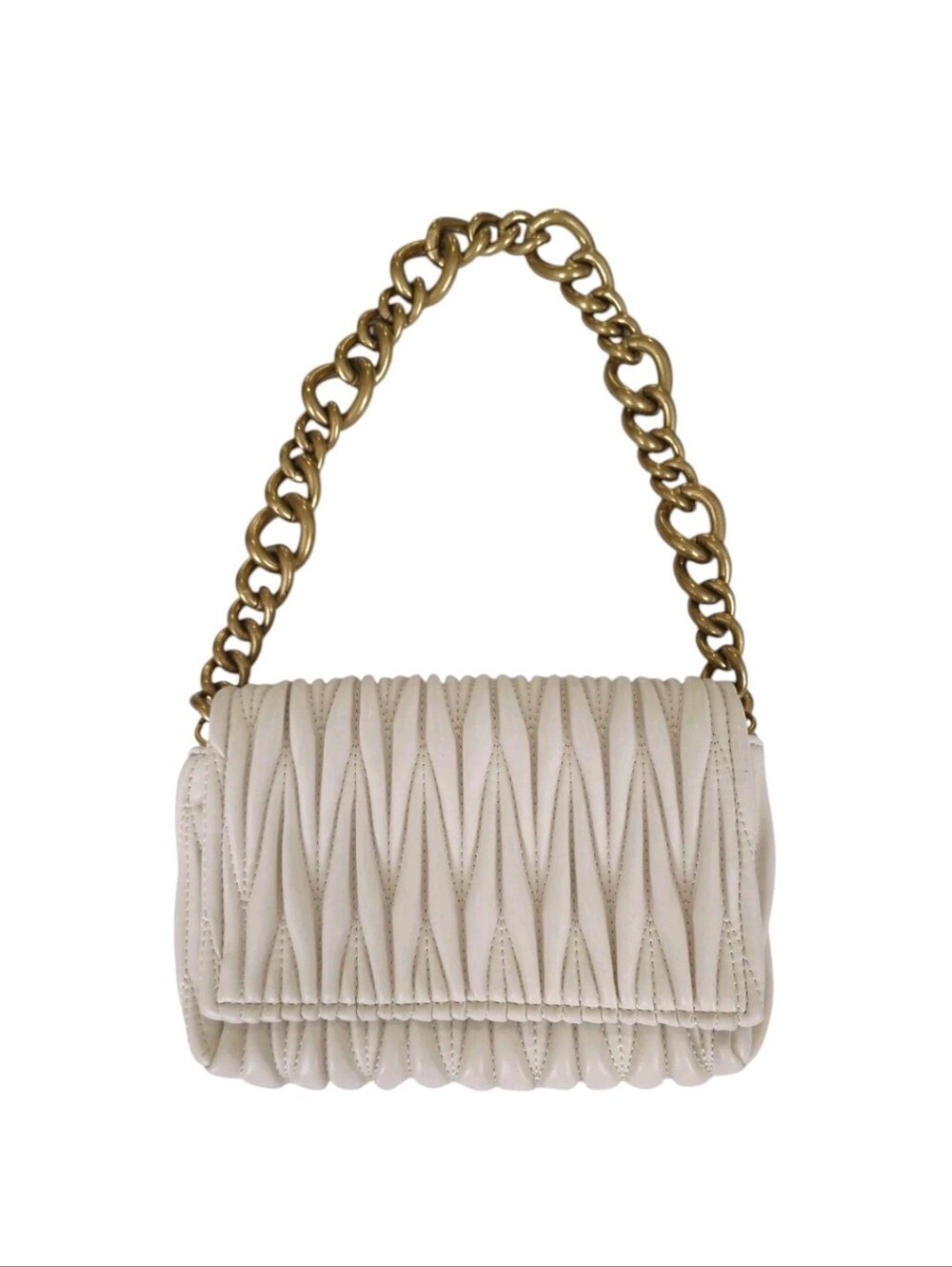 Montana West Cream Quilted Purse With Chunky Gold Chain Strap Snap Close